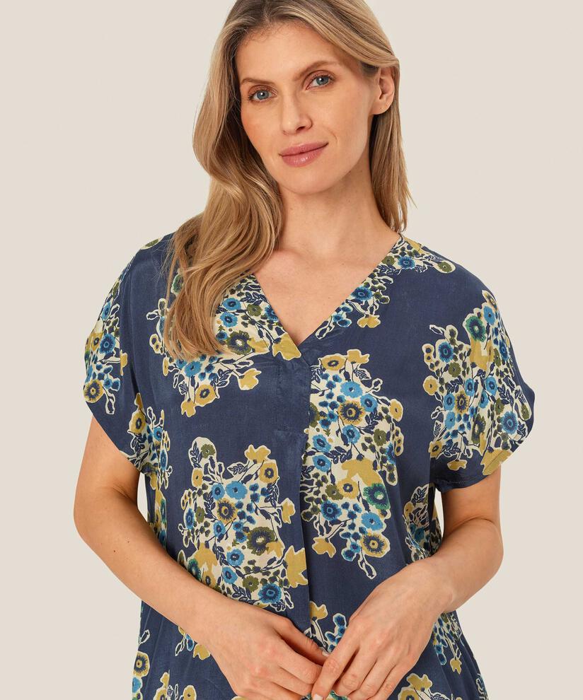 Robe En Viscose Imprimée Avec Col En V, Mood Indigo