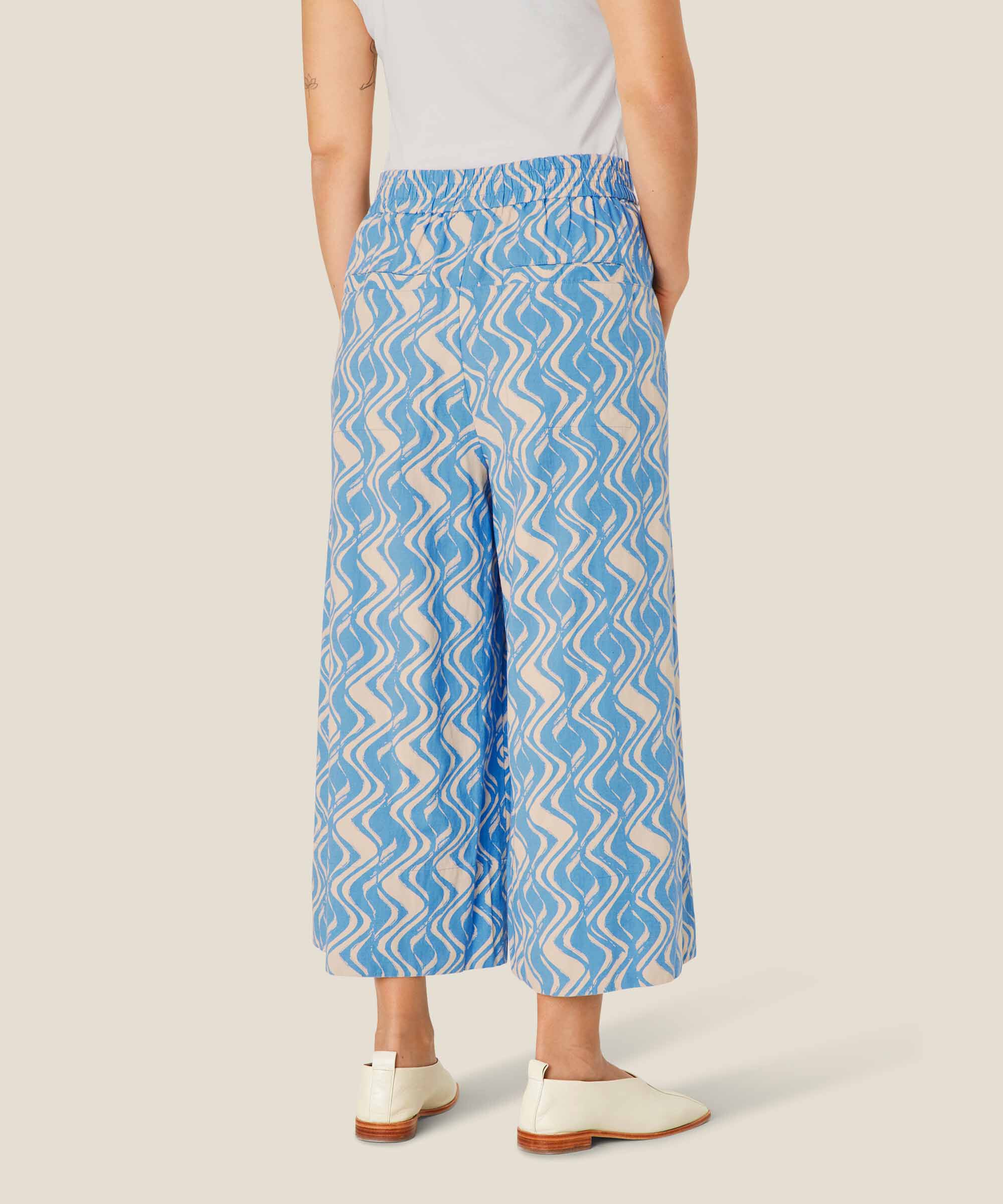 pantalon en coton imprimé à jambes larges, Blue Bonnet