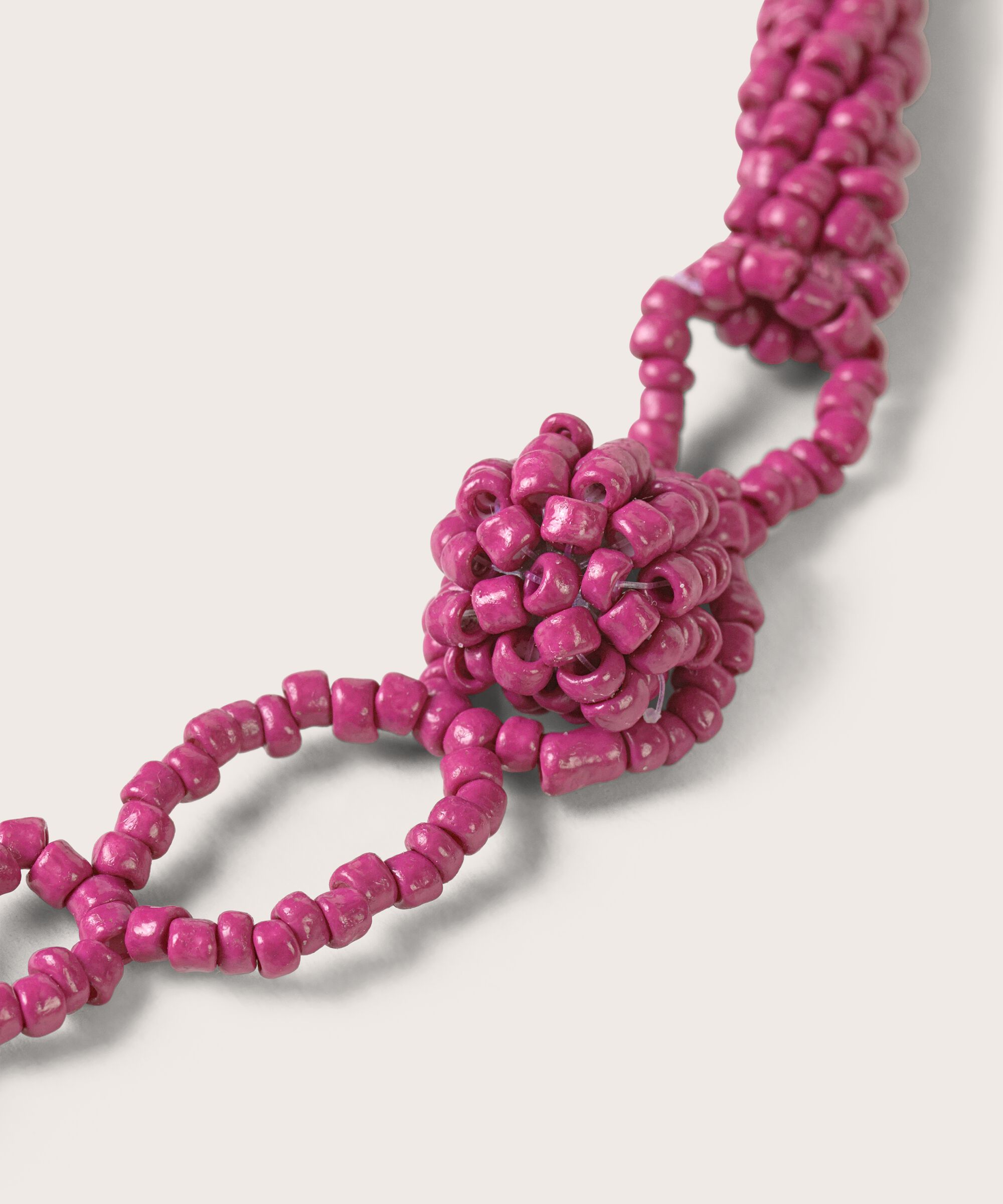 collier tressé avec perles de verre roses, Fuchsia Red