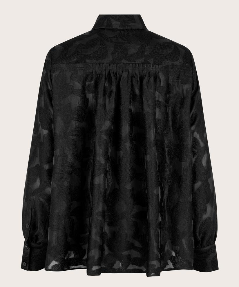 chemise tissée en jacquard avec drapés au dos, Black
