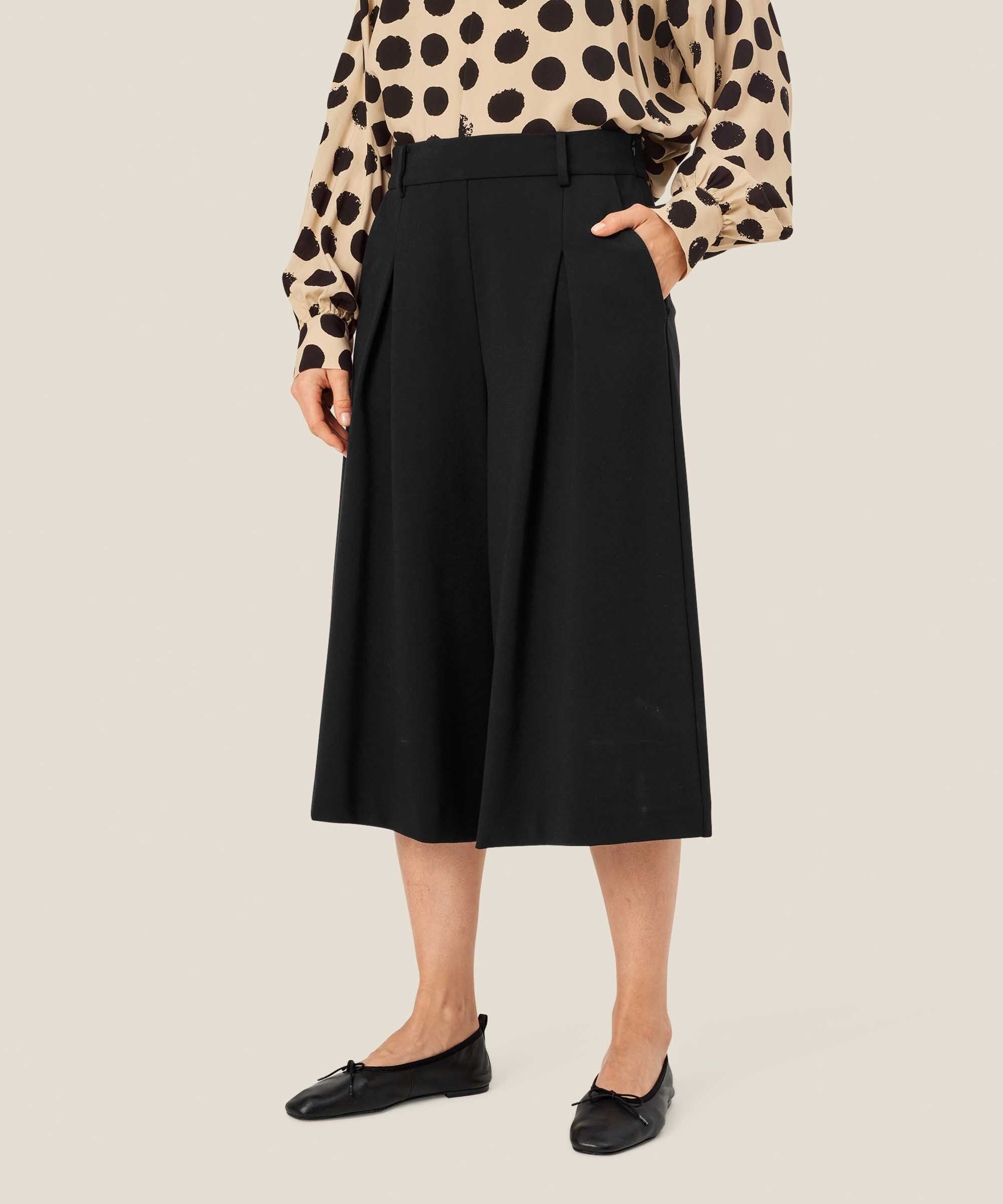 Pantalon En Jersey Avec Plis Sur Le Devant Et Zip Caché Sur Le Côté, Black