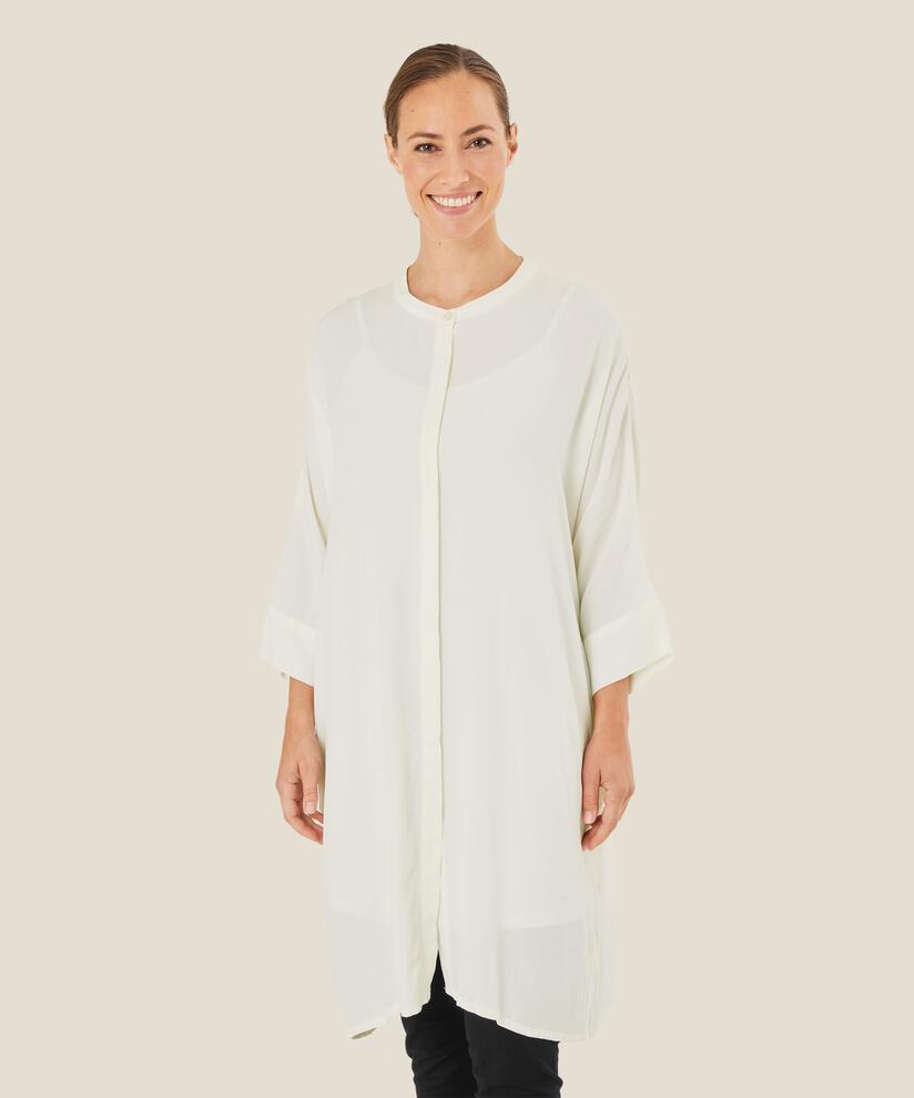 Robe Chemise En Viscose À Manches Trois-quarts, Cream