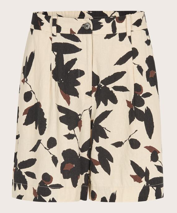 short en lin mélangé avec élastique au dos, Chestnut