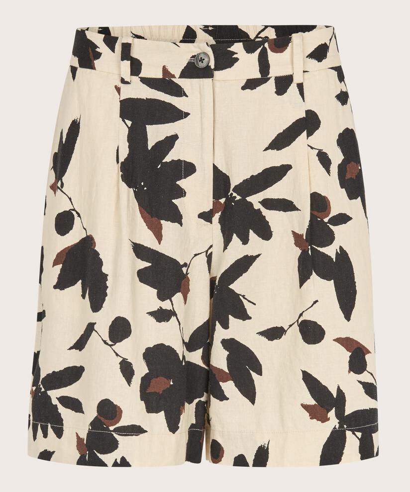 short en lin mélangé avec élastique au dos, Chestnut