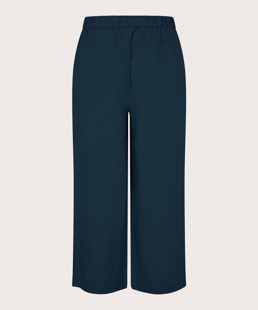 pantalon en lin à jambes larges et taille élastique, Navy