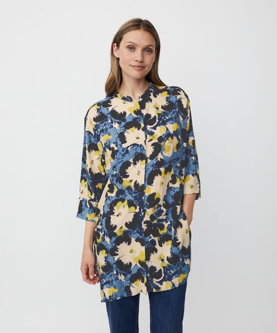 Chemise En Viscose Imprimée Avec Fente Latérale, Proven Blue