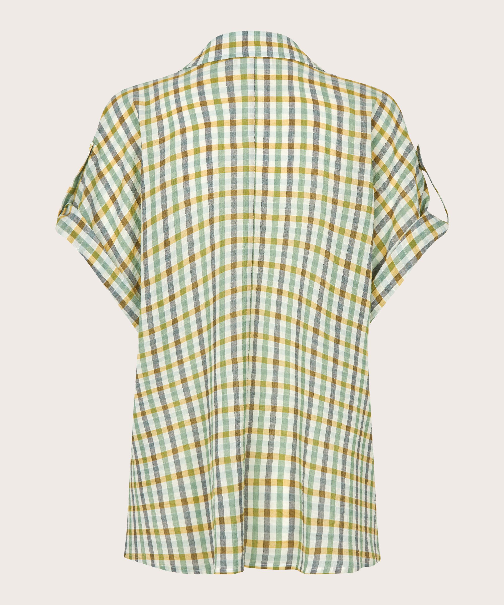 Blouse en coton à carreaux effet cache-cœur, D. Grass Green