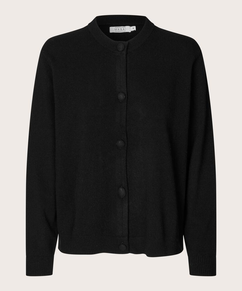 cardigan col rond en mélange de laine, Black