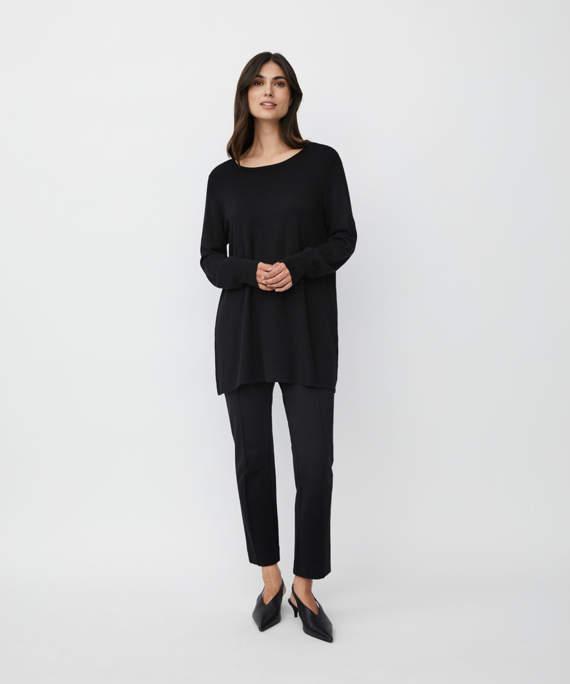 pull en tricot à manches longues et col rond, Black