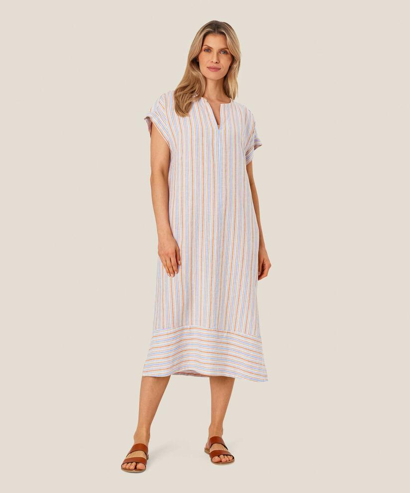 robe en lin rayée avec fente au niveau du cou, Inca Gold