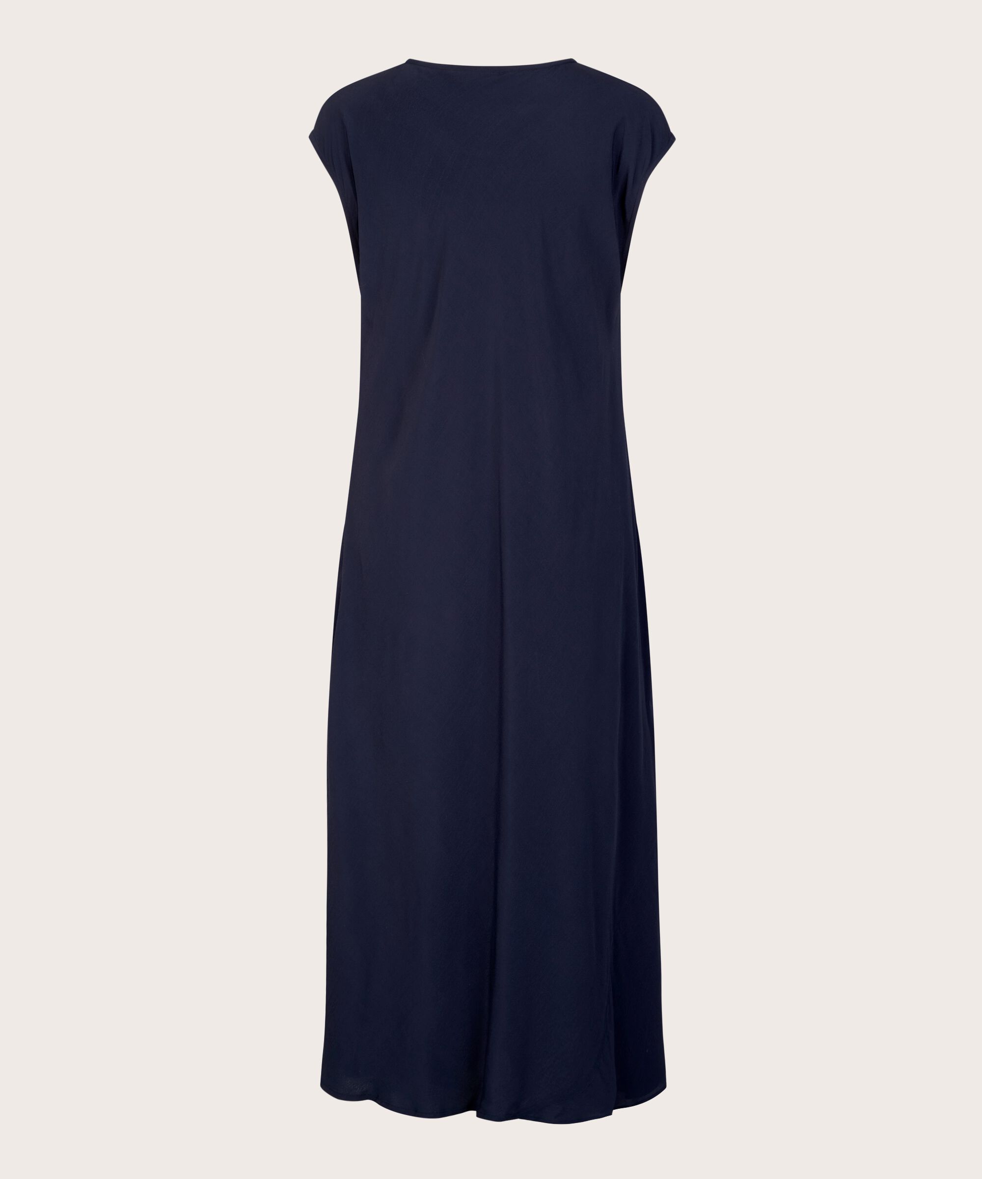 robe en viscose à col rond et manches courtes, Navy