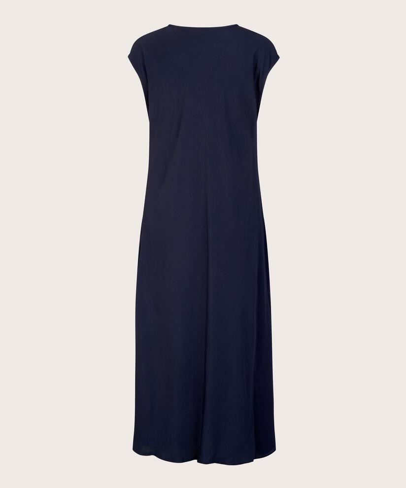 robe en viscose à col rond et manches courtes, Navy