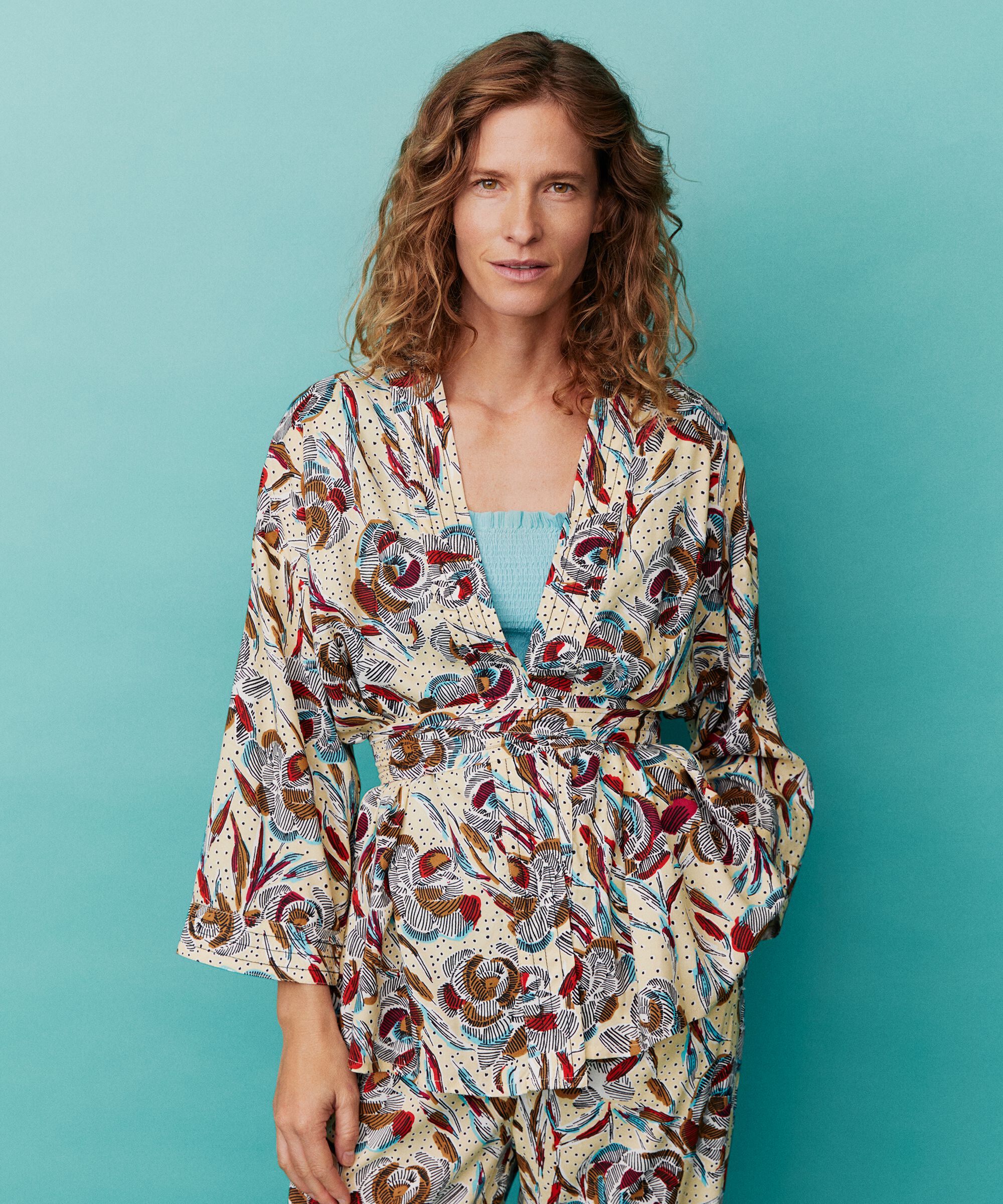 veste en viscose imprimée à manches 3/4 et ceinture, Soybean