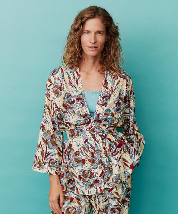 veste en viscose imprimée à manches 3/4 et ceinture, Soybean