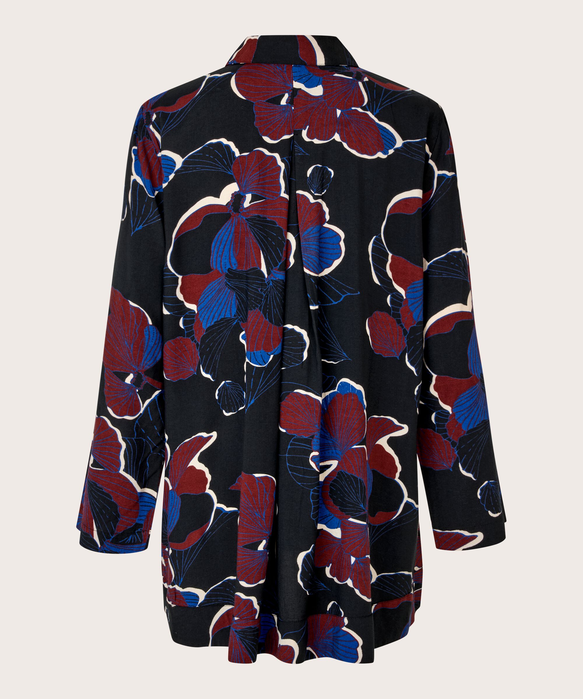 tunique en viscose fleurie avec détail boutonné au niveau du cou, Tawny Port