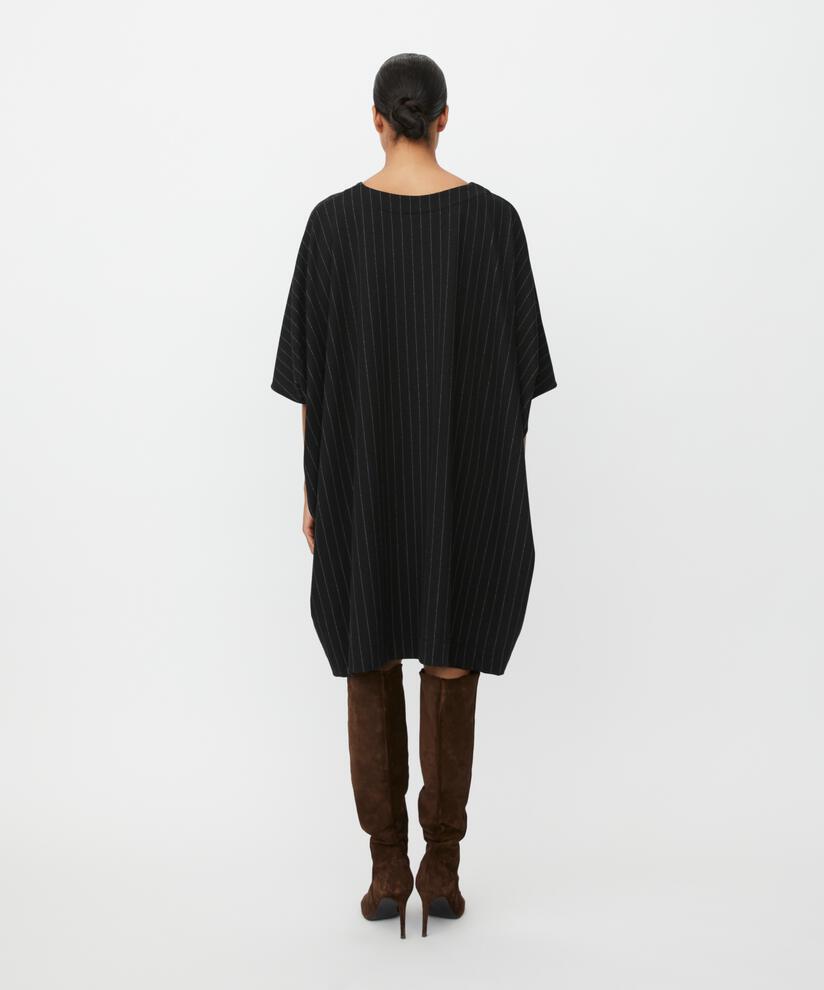 robe en jersey à rayures fines et manches 3/4, Black