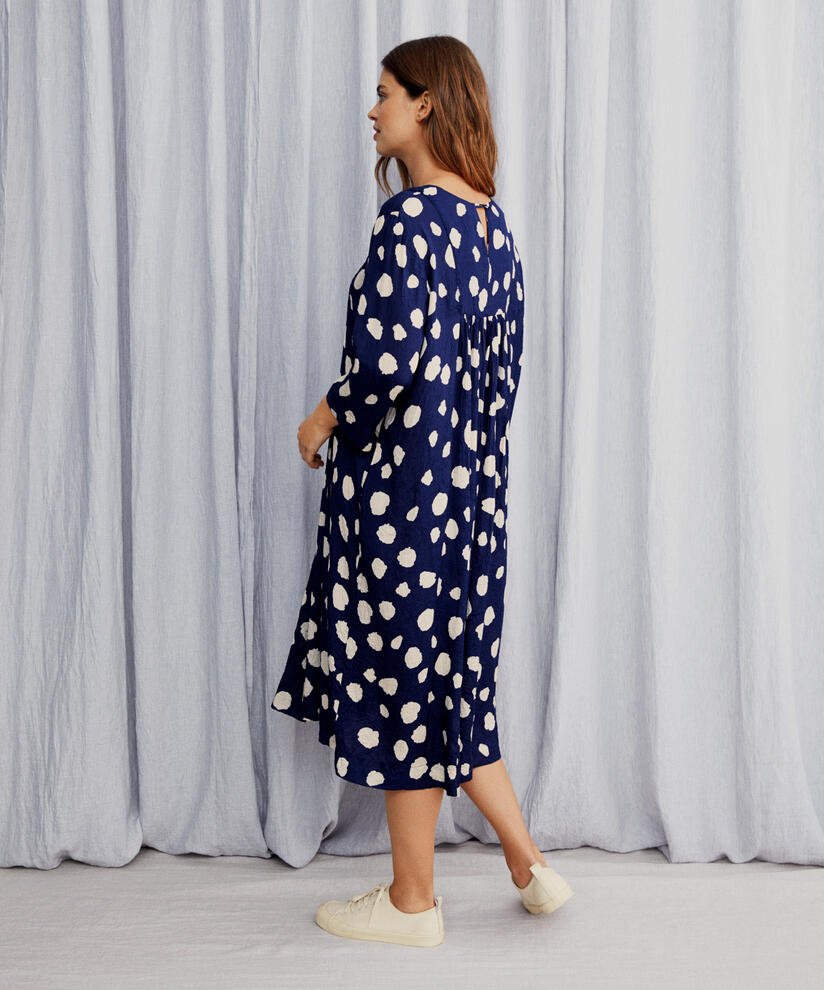 Robe En Viscose Manches Trois-quarts, Maritime Blue