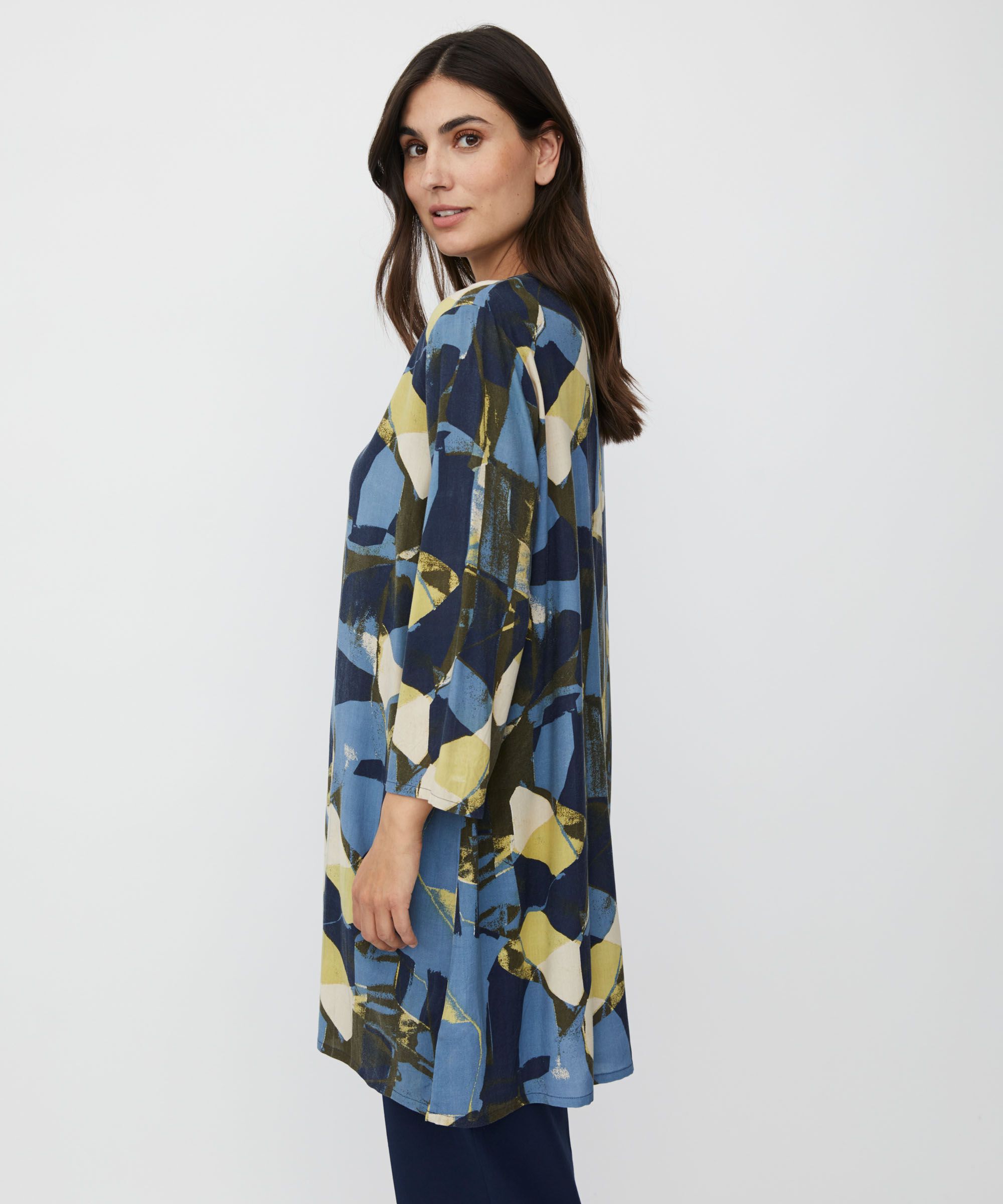 Tunique En Viscose Imprimée À Manches 3/4, Proven Blue