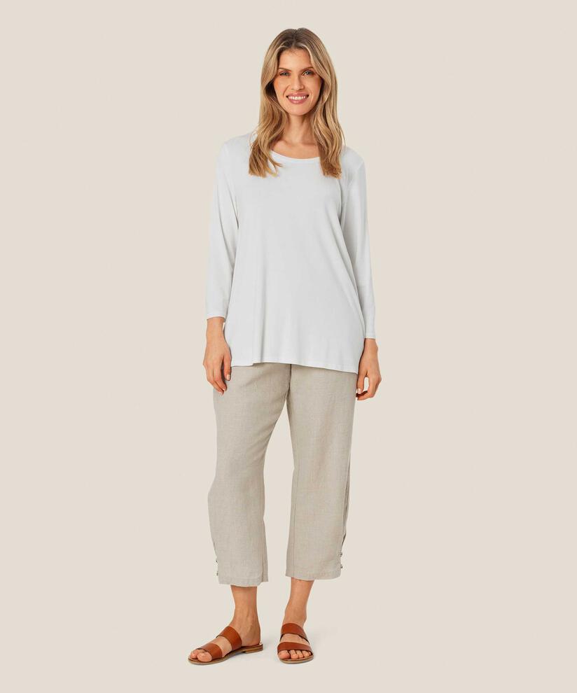 pantalon en lin avec large élastique smocké au dos et détail boutonné, Natural