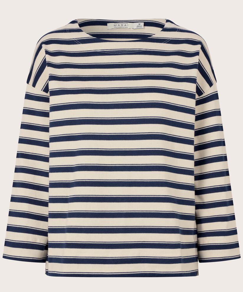 Top En Jersey Rayé À Col Rond, Navy Blazer