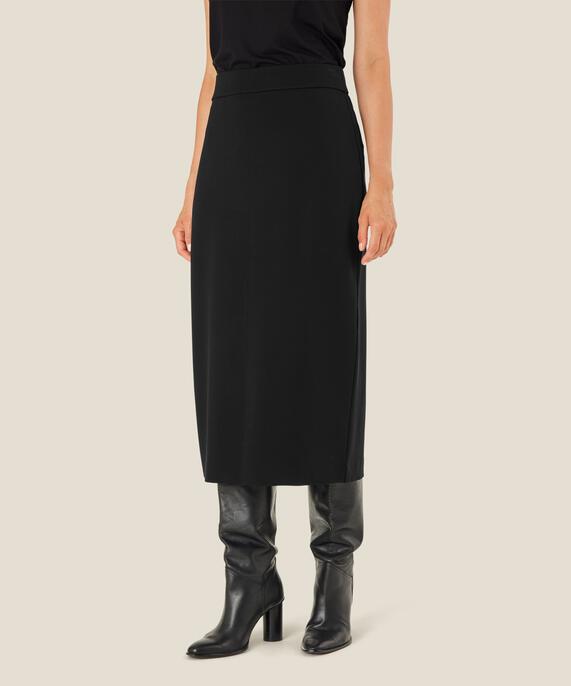 jupe crayon en jersey avec fente au dos, Black