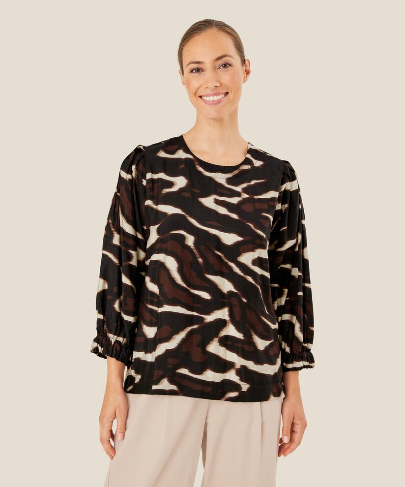 Blouse En Viscose À Col Rond, Coffee Bean