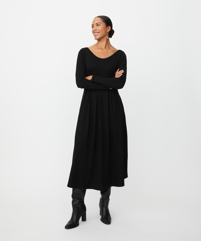 robe en jersey à manches longues et col rond, Black