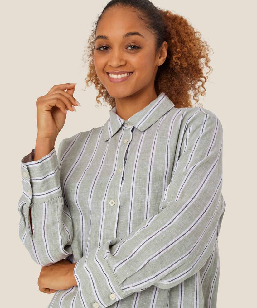 chemise en lin rayé avec fente latérale, Bog