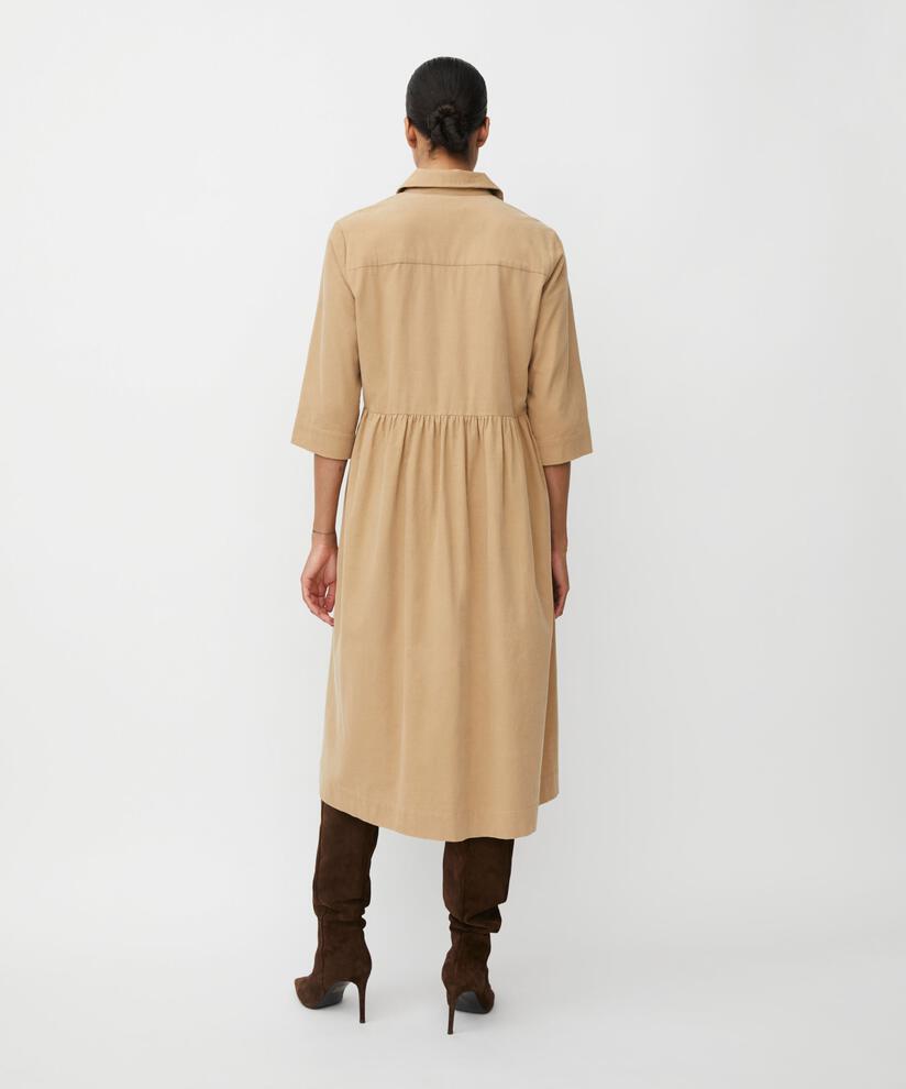 robe chemise en velours à manches 3/4, Travertine