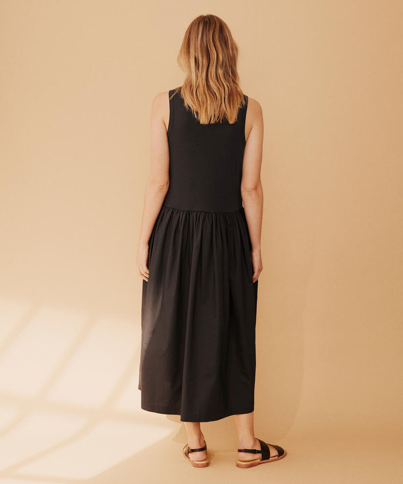Robe jersey avec jupe en popeline de coton, Black