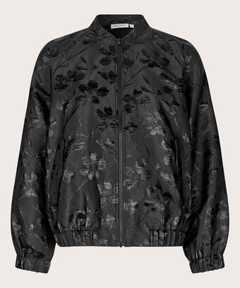 veste avec broderie florale et fermeture éclair, Black