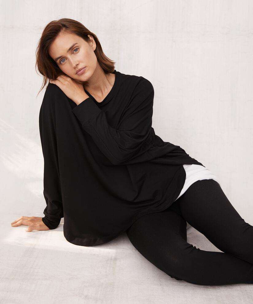 top en jersey doux à manches chauve-souris, Black