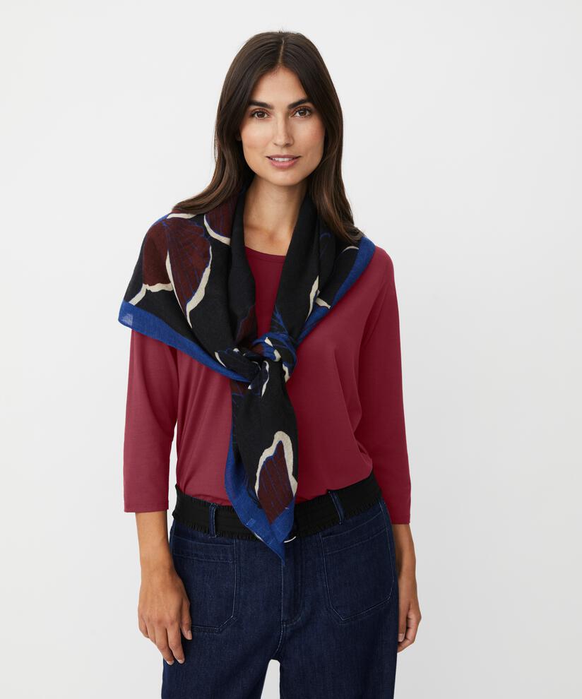 écharpe carrée en laine à imprimé floral, Black