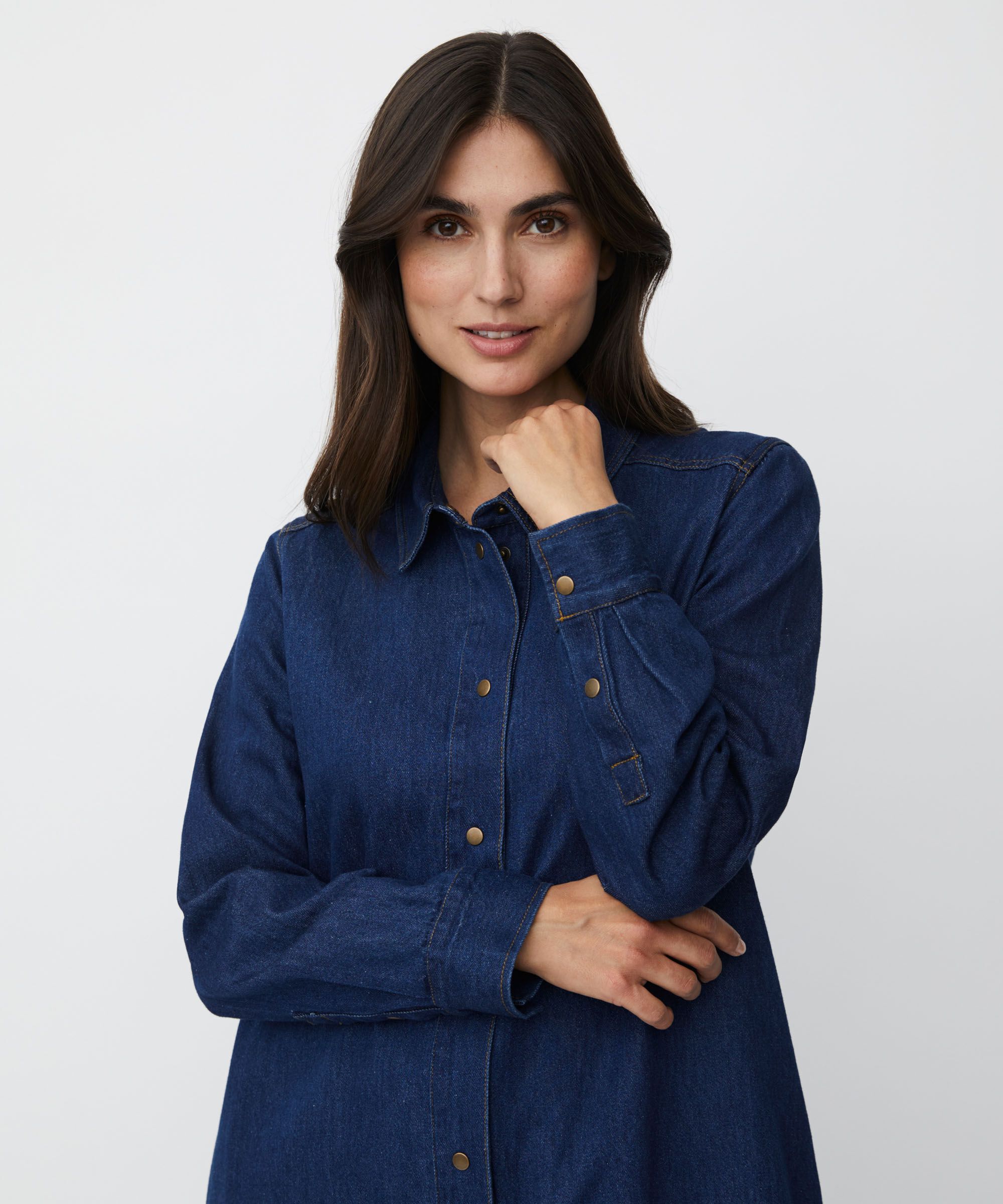 chemise en jean doux avec poches fendues, Dark Denim