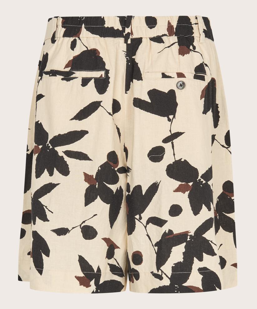 short en lin mélangé avec élastique au dos, Chestnut