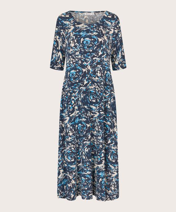 robe en jersey imprimé à col rond, Cendre Blue