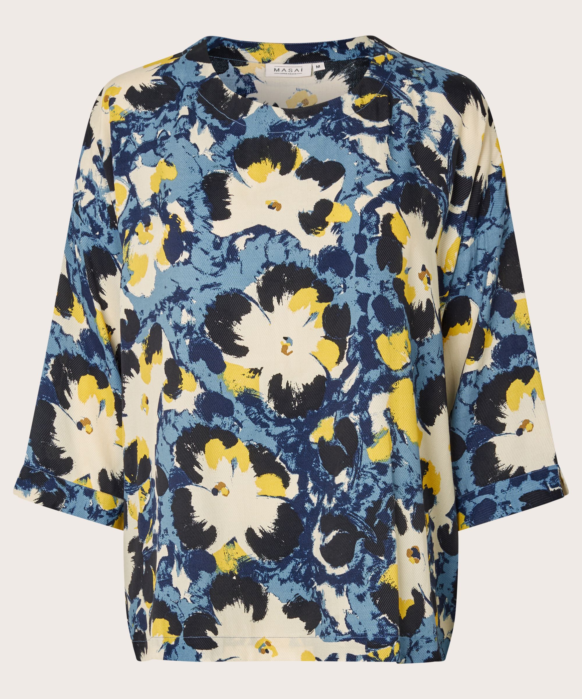 Blouse Imprimée À Manches 3/4 Et Col Rond, Proven Blue