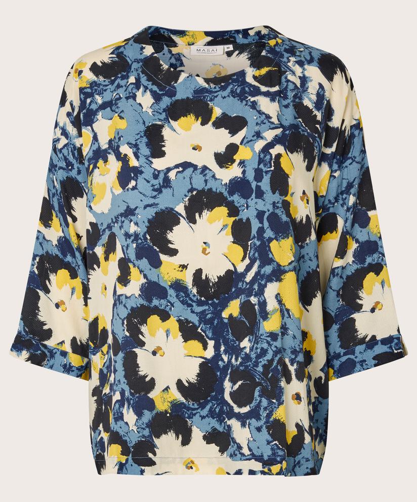 Blouse Imprimée À Manches 3/4 Et Col Rond, Proven Blue