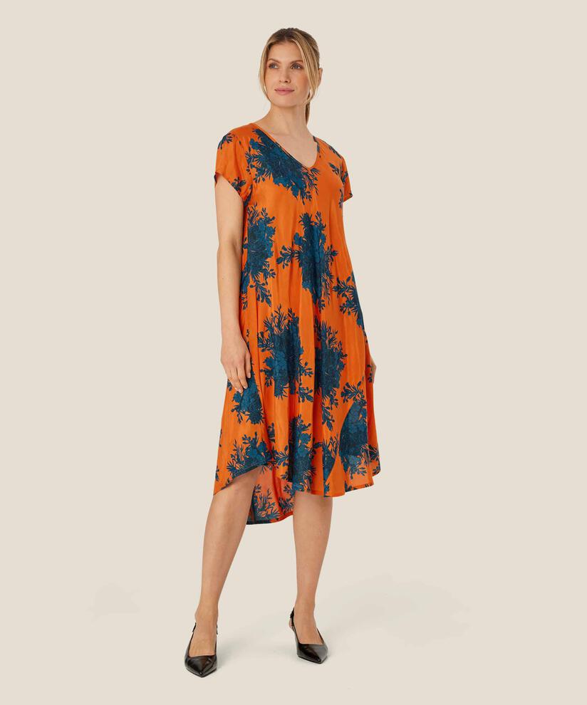 robe en viscose imprimée à col v, Russ Orange