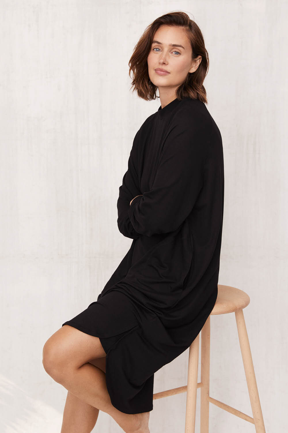 robe casual en jersey &agrave; col rond - Black