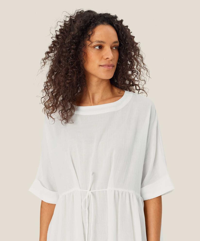 robe à manches courtes en coton léger et transparent, White