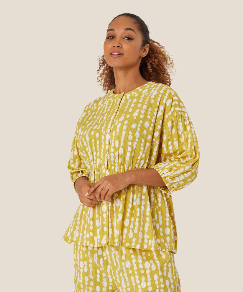 chemise en coton imprimé avec taille élastique, Oil Yellow