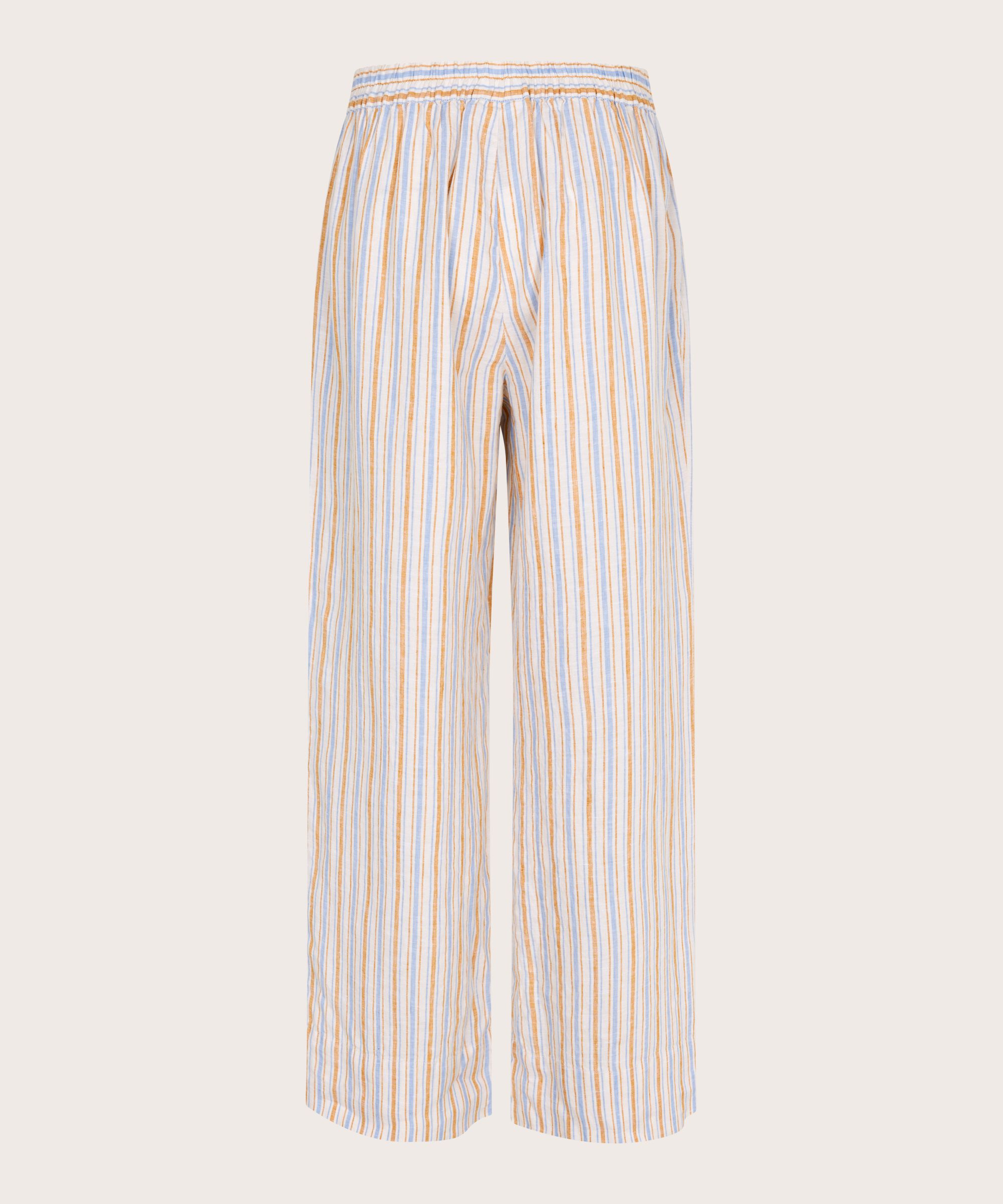 pantalon en lin rayé avec poches fendues et élastique au dos, Inca Gold