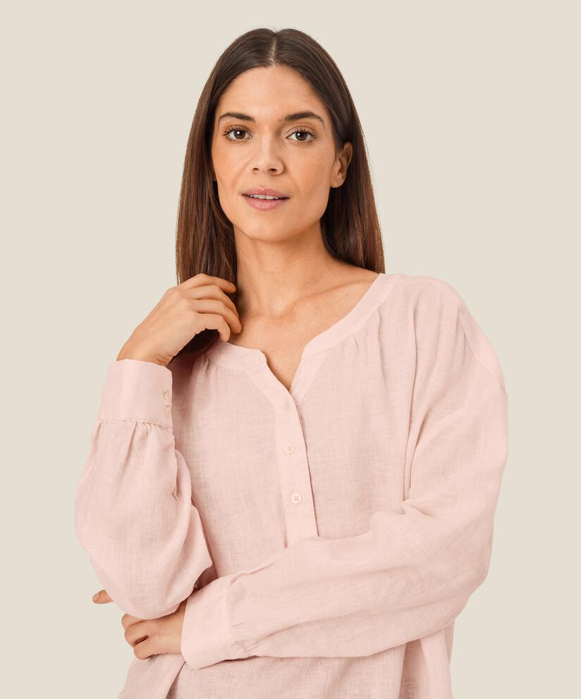Blouse en lin avec patte de boutonnage, Mauve Chalk
