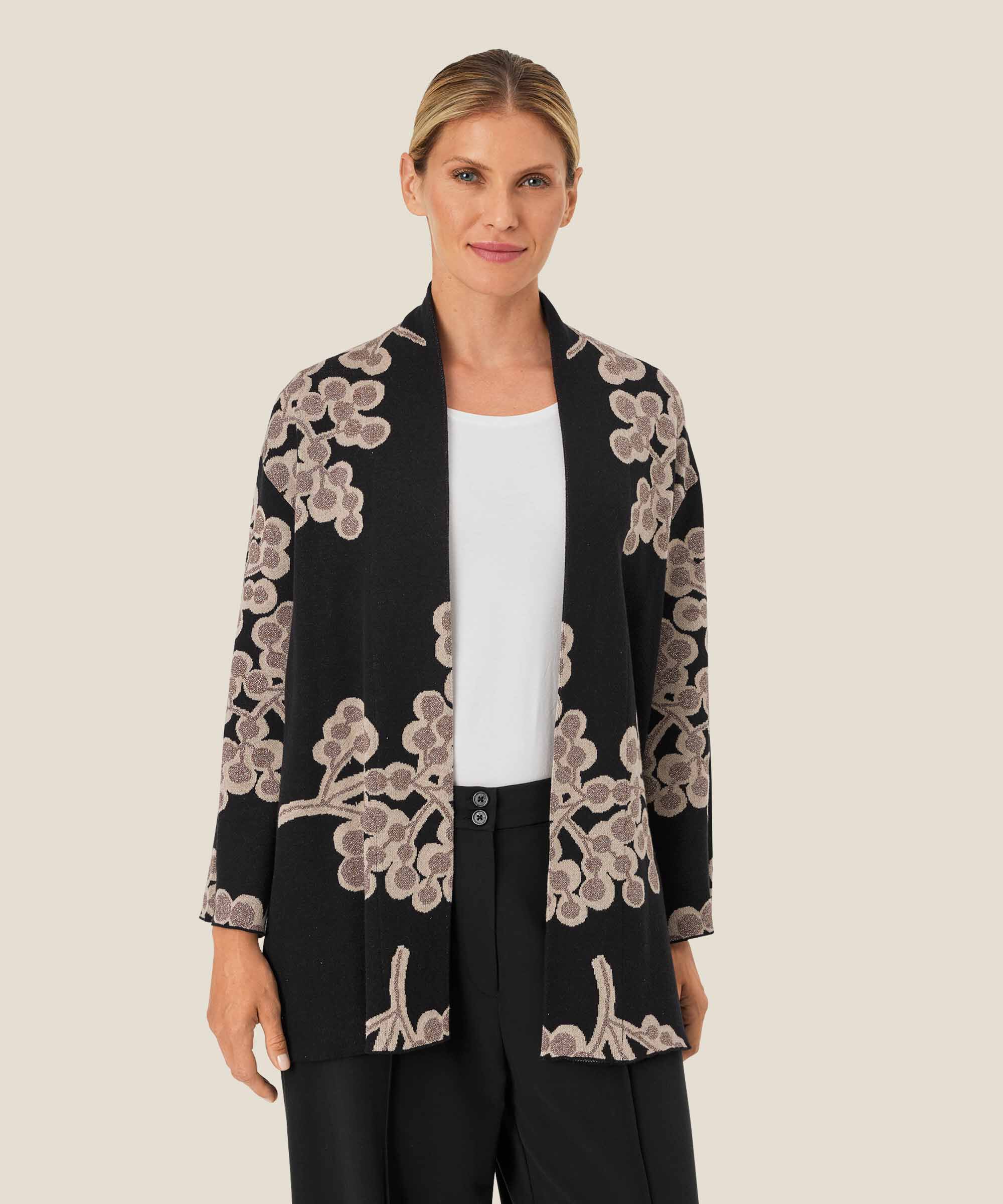 cardigan ouvert à imprimé floral, Black