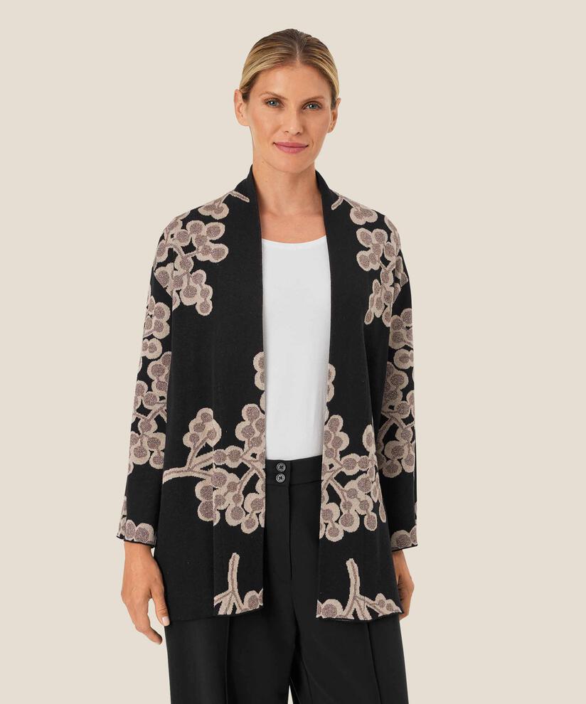 cardigan ouvert à imprimé floral, Black