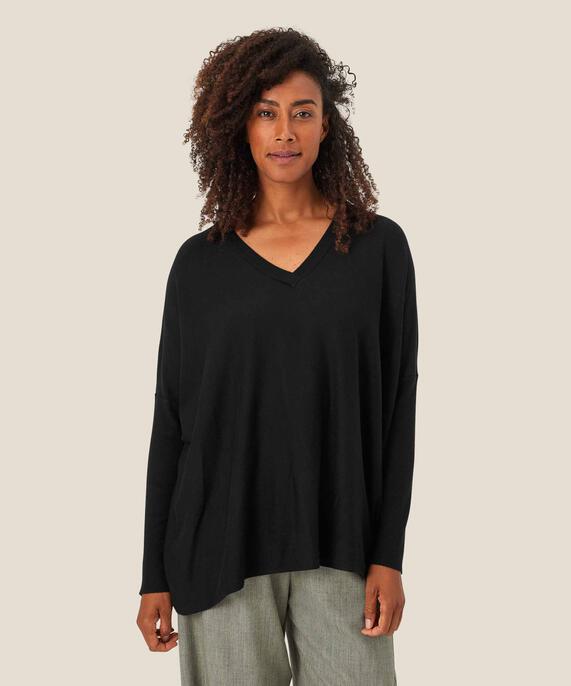 Pull En Maille Avec Col En V Et Manches Étroites, Black