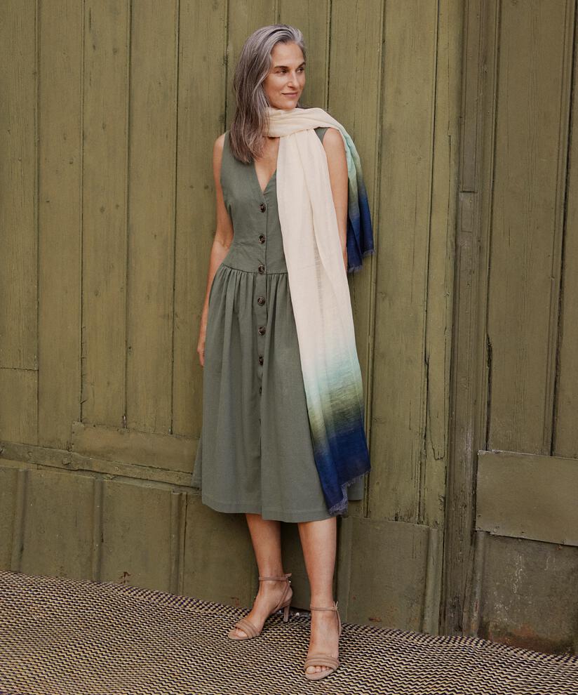 écharpe en mélange de lin à motifs, P. Turquoise