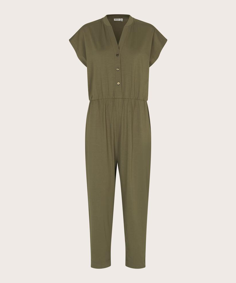 combinaison en jersey avec col en V et boutons, Dusky Green