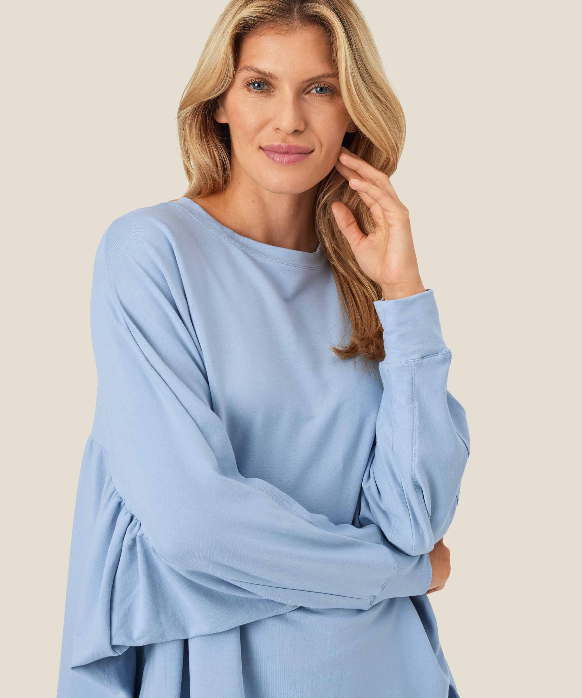 top en jersey doux à manches chauve-souris, Blue Fog